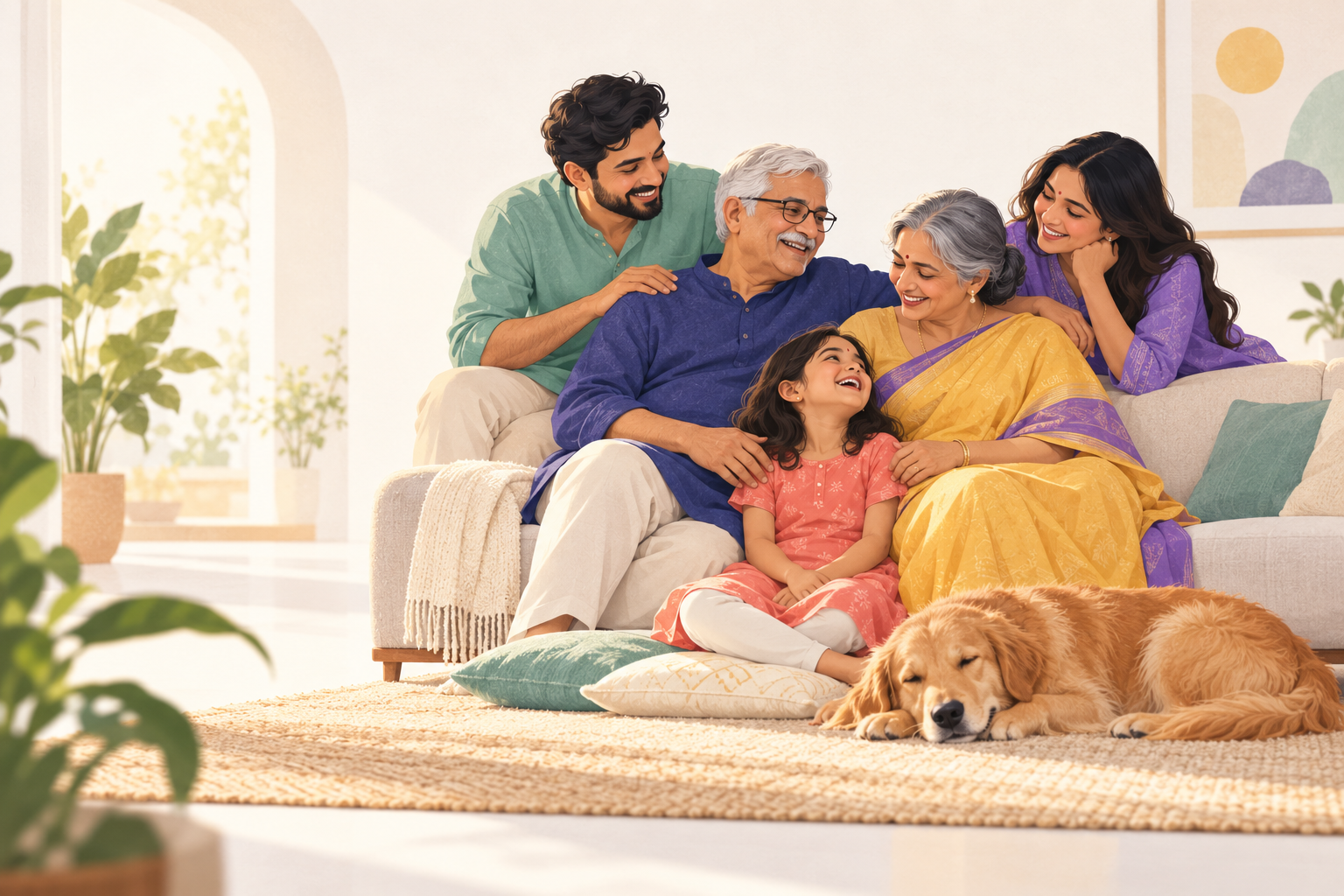 A multigenerational Indian family enjoying a warm moment together